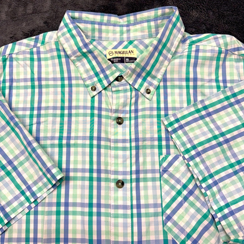 Magellan Vented Fishing Summerville Shirt XL‎ Moisture Wicking Blue Plaid